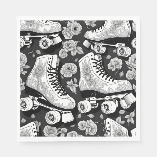 Quad schaatsen, rozen, zwart-wit design. servet (Voorkant)