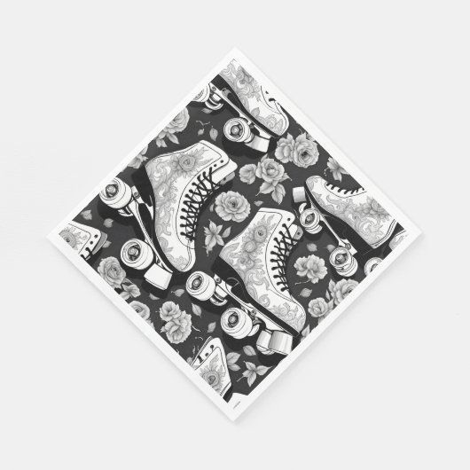 Quad schaatsen, rozen, zwart-wit design. servet (Hoek)