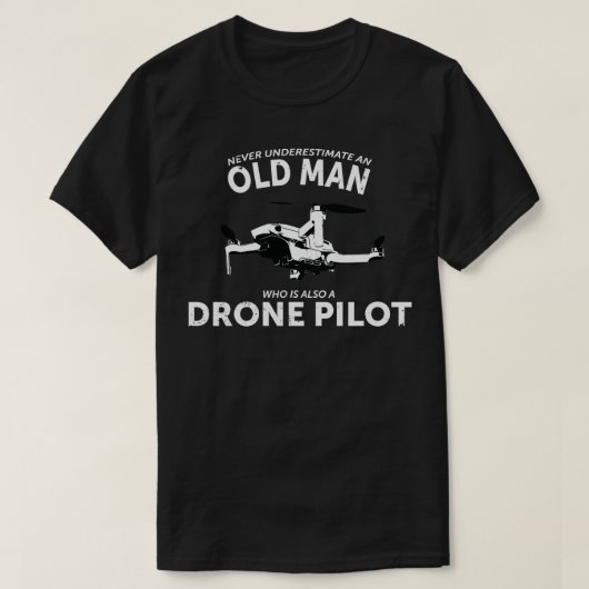 Quadcopter-Mannen voor oude Mannen Drone Pilot T-shirt (Design voorkant)