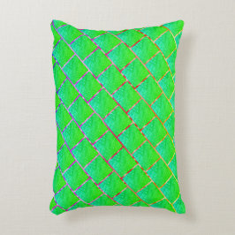 Quadrados verde azulado, linhas de três cores. accent kussen