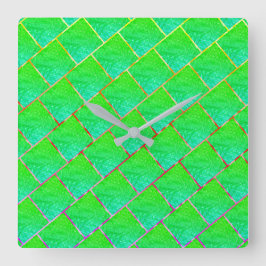 Quadrados verde azulado, linhas em três cores. vierkante klok