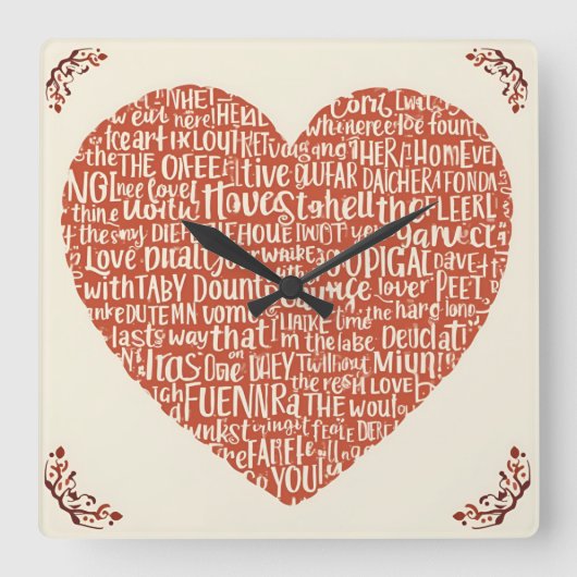Quadratische Wanduhr LOVE Vierkante Klok (Voorkant)