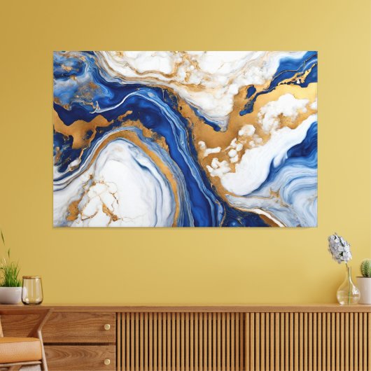 Quadro Abstrato azul, cinza e dourado em Canvas (Insitu (Woonkamer))