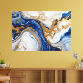 Quadro Abstrato azul, cinza e dourado em Canvas Afdruk (Insitu (Woonkamer))