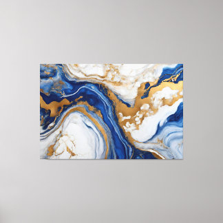 Quadro Abstrato azul, cinza e dourado em Canvas Afdruk