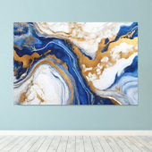 Quadro Abstrato azul, cinza e dourado em Canvas Afdruk (Insitu (Houten vloer))