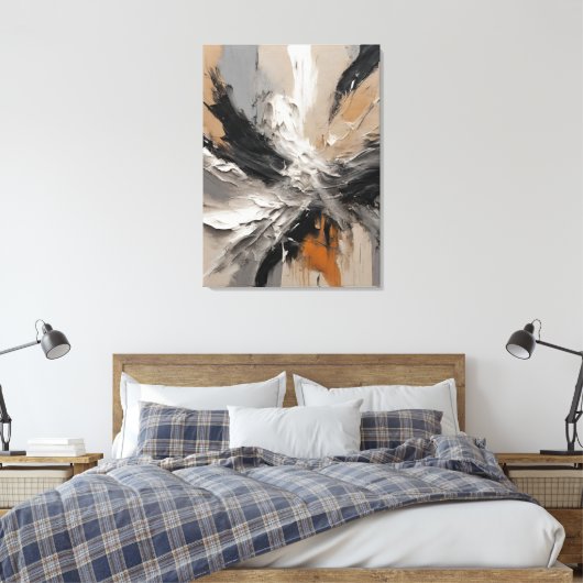 Quadro abstrato, bege, laranja, preto, cinza e bra canvas afdruk (Insitu (Slaapkamer))
