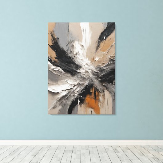 Quadro abstrato, bege, laranja, preto, cinza e bra canvas afdruk (Insitu (Houten vloer))