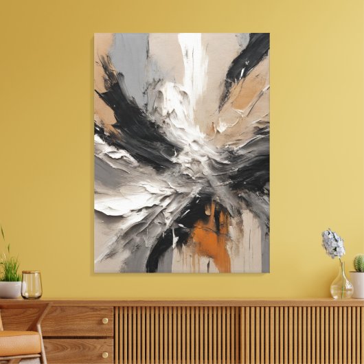 Quadro abstrato, bege, laranja, preto, cinza e bra canvas afdruk (Insitu (Woonkamer))