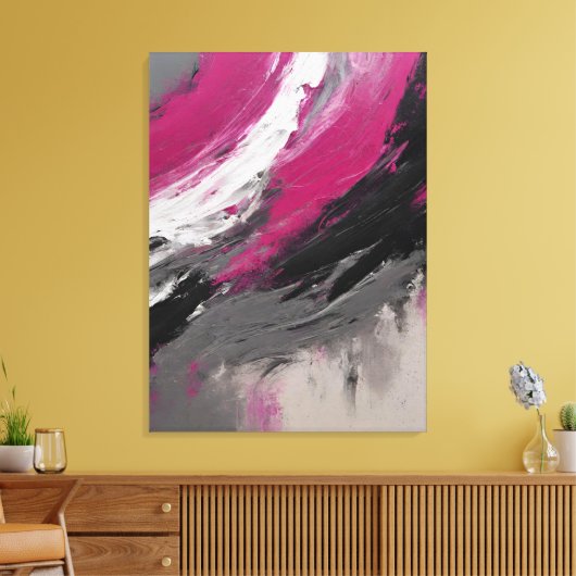 Quadro abstrato, bege, magenta, preto, cinza e bra canvas afdruk (Insitu (Woonkamer))