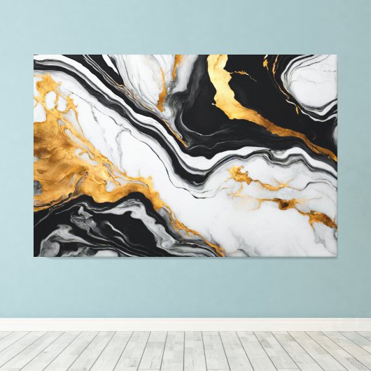 Quadro abstrato Mármore preto, branco, dourado Canvas Afdruk (Insitu (Houten vloer))