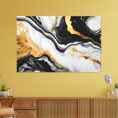 Quadro abstrato Mármore preto, branco, dourado Canvas Afdruk (Insitu (Woonkamer))