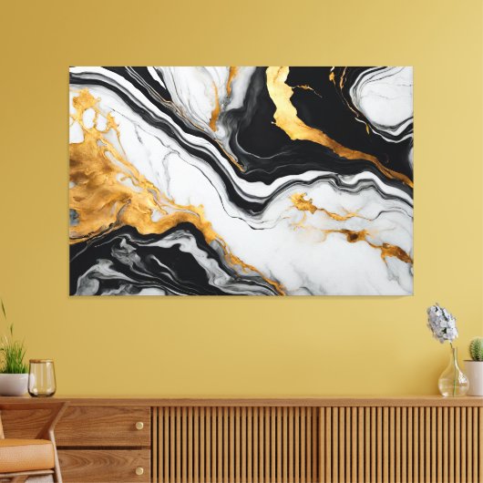 Quadro abstrato Mármore preto, branco, dourado Canvas Afdruk (Insitu (Woonkamer))