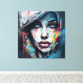 Quadro abstrato rosto de mulher azul cinza etc... canvas afdruk (Insitu (Houten vloer))