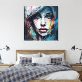 Quadro abstrato rosto de mulher azul cinza etc... canvas afdruk (Insitu (Slaapkamer))