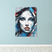 Quadro abstrato rosto de mulher azul, cinza, preto canvas afdruk (Insitu (Houten vloer))