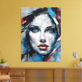 Quadro abstrato rosto de mulher azul, cinza, preto canvas afdruk (Insitu (Woonkamer))