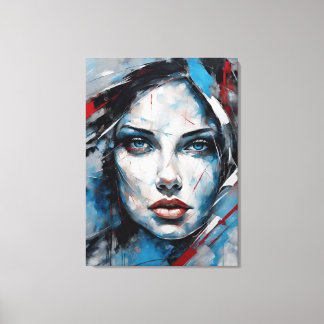 Quadro abstrato rosto de mulher azul, cinza, preto canvas afdruk