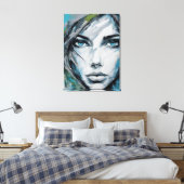 Quadro abstrato rosto de mulher azul, cinza, preto canvas afdruk (Insitu (Slaapkamer))