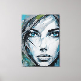 Quadro abstrato rosto de mulher azul, cinza, preto canvas afdruk