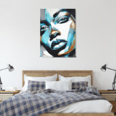 Quadro abstrato rosto de mulher azul, cinza, preto canvas afdruk (Insitu (Slaapkamer))