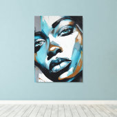Quadro abstrato rosto de mulher azul, cinza, preto canvas afdruk (Insitu (Houten vloer))
