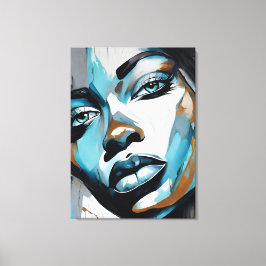 Quadro abstrato rosto de mulher azul, cinza, preto canvas afdruk