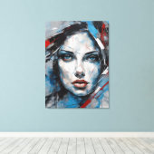 Quadro abstrato rosto de mulher azul, cinza, preto canvas afdruk (Insitu (Houten vloer))