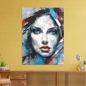 Quadro abstrato rosto de mulher azul, cinza, preto canvas afdruk (Insitu (Woonkamer))