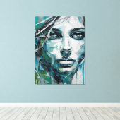 Quadro abstrato rosto de mulher azul, cinza, preto canvas afdruk (Insitu (Houten vloer))