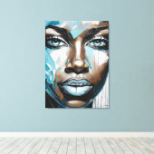 Quadro abstrato rosto de mulher azul, cinza, preto canvas afdruk (Insitu (Houten vloer))