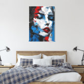 Quadro abstrato rosto de mulher azul, cinza, preto canvas afdruk (Insitu (Slaapkamer))