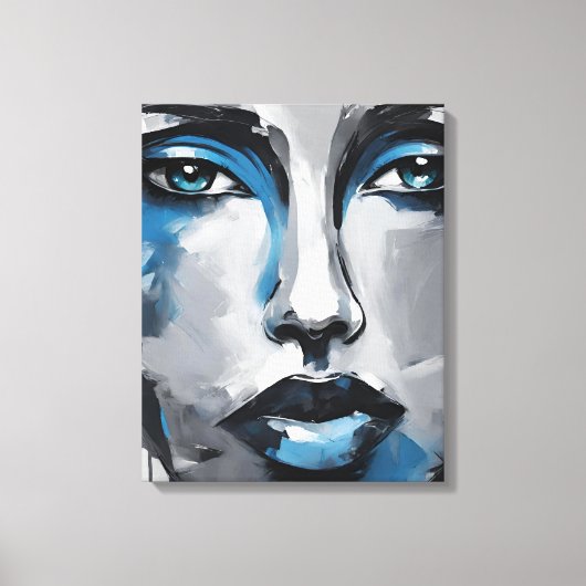 Quadro abstrato rosto de mulher azul cinza preto canvas afdruk (Voorkant)
