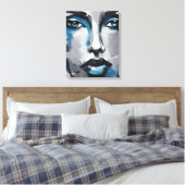 Quadro abstrato rosto de mulher azul cinza preto canvas afdruk (Insitu (Slaapkamer))