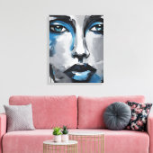 Quadro abstrato rosto de mulher azul cinza preto canvas afdruk (Insitu (Woonkamer))