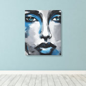 Quadro abstrato rosto de mulher azul cinza preto canvas afdruk (Insitu (Houten vloer))