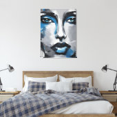 Quadro abstrato rosto de mulher azul cinza preto  canvas afdruk (Insitu (Slaapkamer))