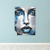 Quadro abstrato rosto de mulher azul cinza preto  canvas afdruk (Insitu (Houten vloer))