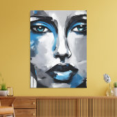 Quadro abstrato rosto de mulher azul cinza preto  canvas afdruk (Insitu (Woonkamer))