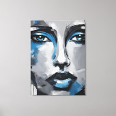 Quadro abstrato rosto de mulher azul cinza preto  canvas afdruk (Voorkant)