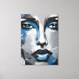 Quadro abstrato rosto de mulher azul cinza preto  canvas afdruk