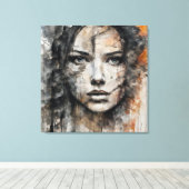 Quadro abstrato rosto de mulher marrom e branco canvas afdruk (Insitu (Houten vloer))