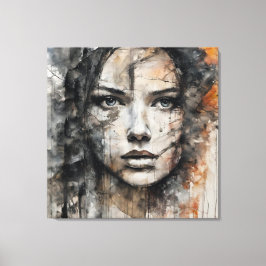 Quadro abstrato rosto de mulher marrom e branco canvas afdruk