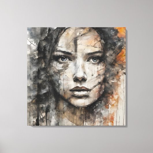 Quadro abstrato rosto de mulher marrom e branco canvas afdruk (Voorkant)