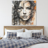 Quadro abstrato rosto de mulher marrom e branco canvas afdruk (Insitu (Slaapkamer))