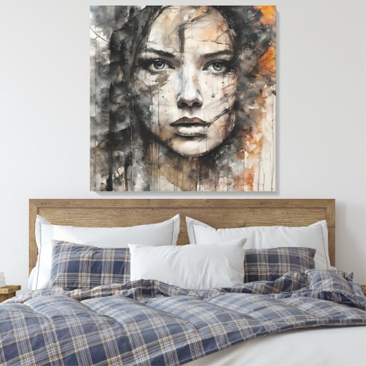 Quadro abstrato rosto de mulher marrom e branco canvas afdruk (Insitu (Slaapkamer))