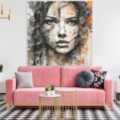 Quadro abstrato rosto de mulher marrom e branco canvas afdruk (Insitu (Woonkamer))