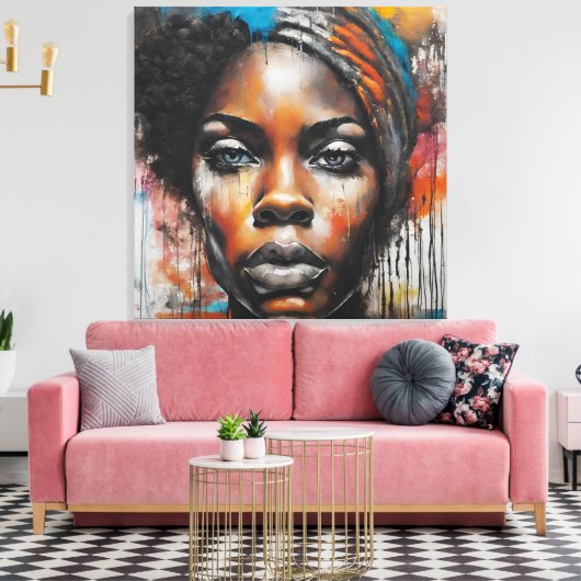 Quadro abstrato rosto de mulher negra canvas afdruk (Insitu (Woonkamer))