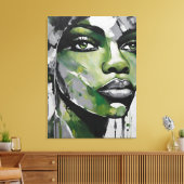 Quadro abstrato rosto de mulher verde cinza, preto canvas afdruk (Insitu (Woonkamer))