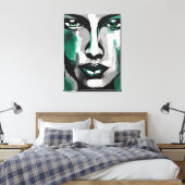 Quadro abstrato rosto de mulher verde cinza preto  canvas afdruk (Insitu (Slaapkamer))